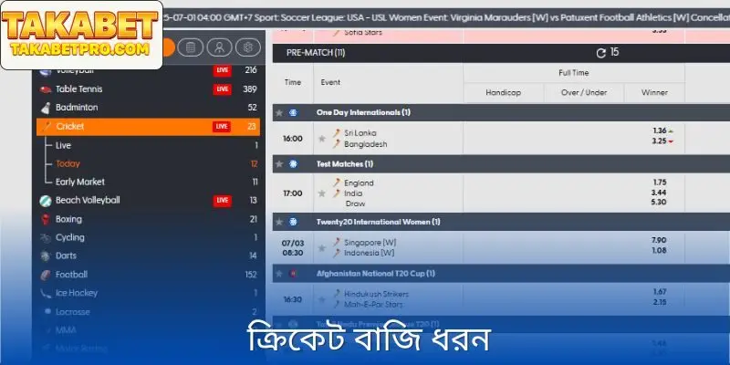 ক্রিকেট বেটিং Takabet ধরণ বৈচিত্র্যময়, সকল স্তরের খেলোয়াড়দের জন্য উপযুক্ত।